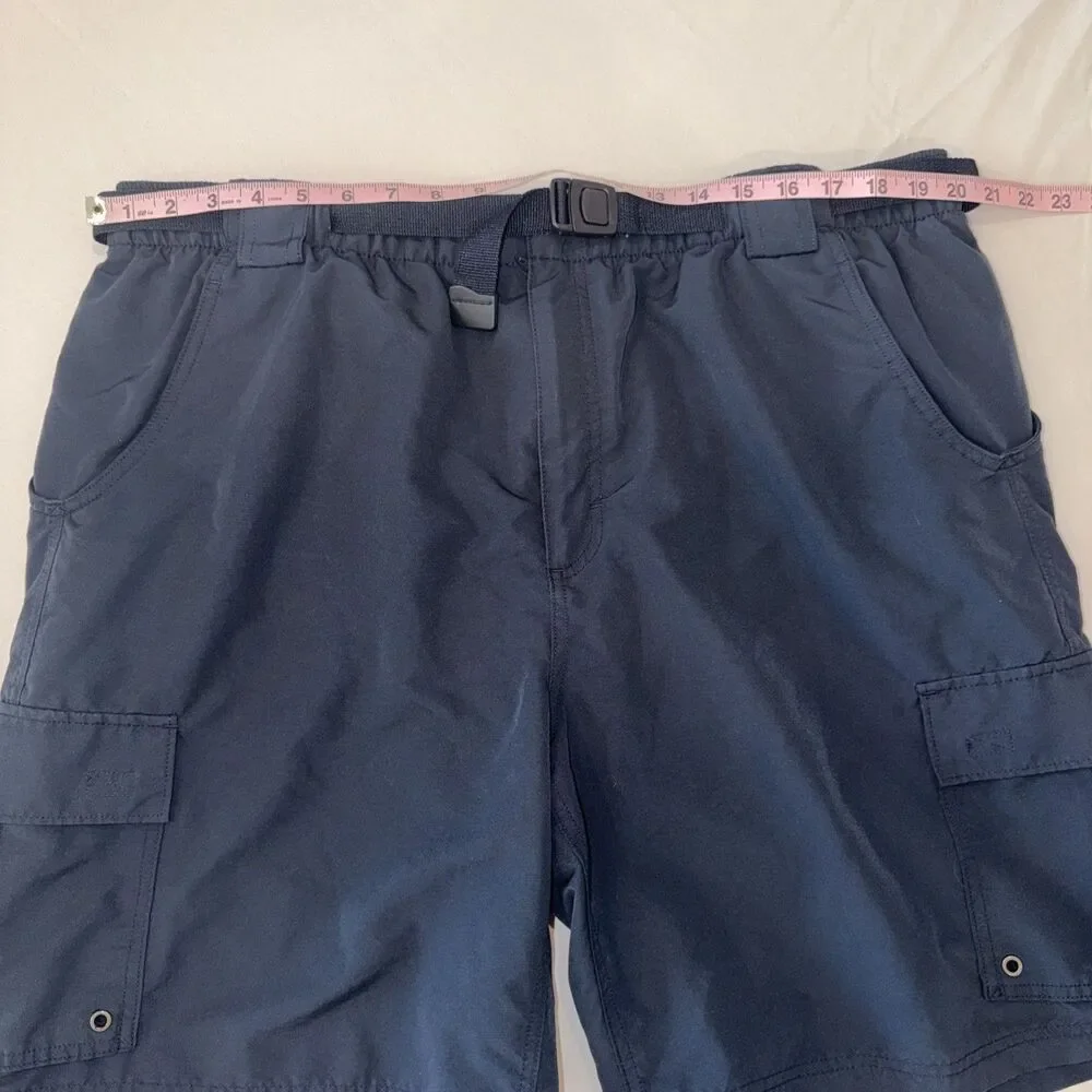 Lands End Shorts Mens XL 40-42 Blue Cargo Hiking Outdoor Swim Liner Belted Clasp